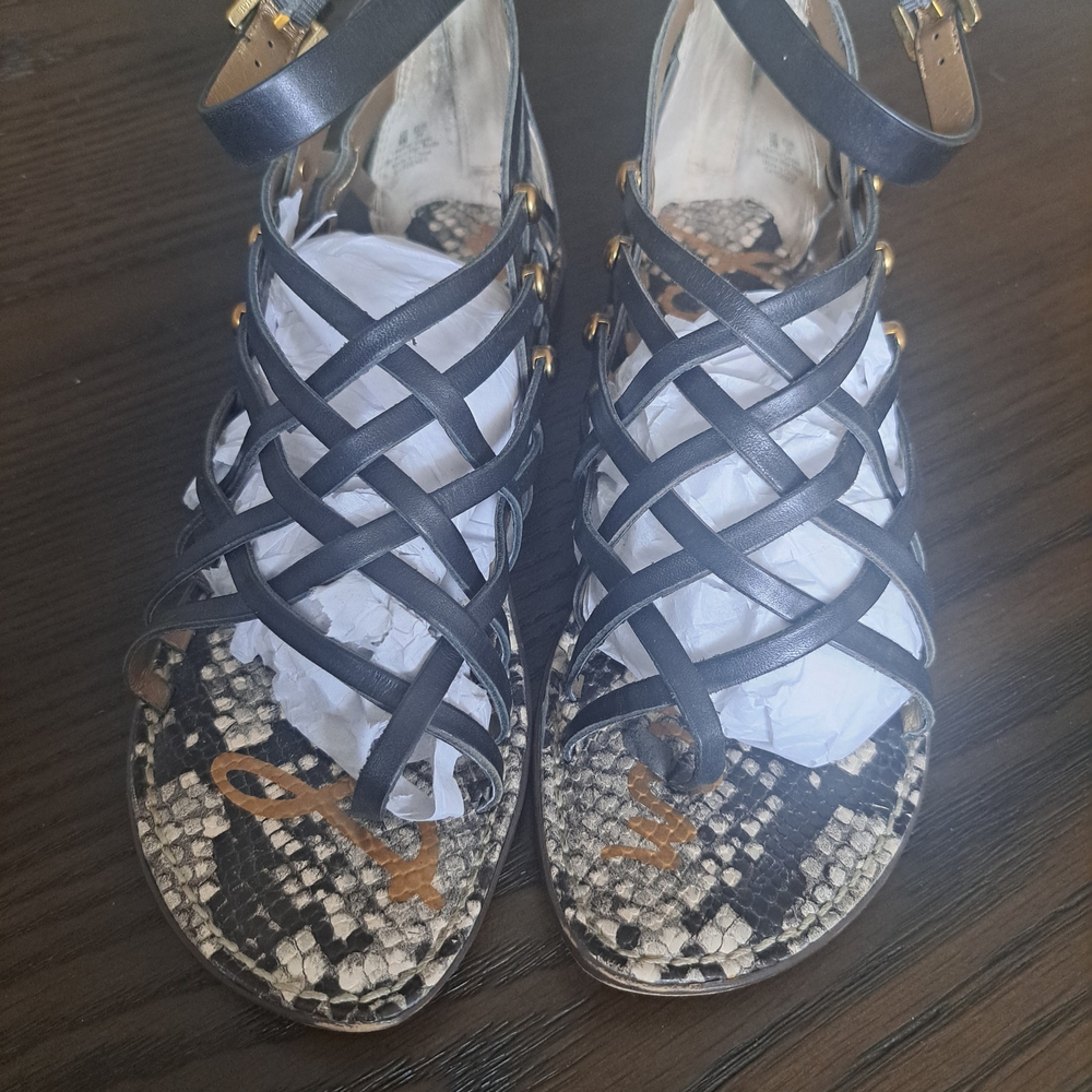 Sam Edelman Black and Tan Strappy Sandals